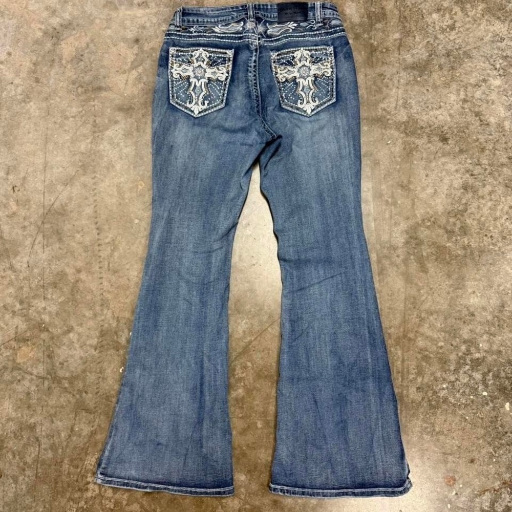 Y2K Evolve Denim Miss Me Style Embellished Dark Wash Distressed Jeans 28x31